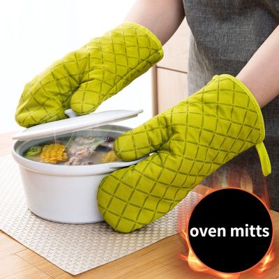 2 pcs Kitchen Oven Mitts With Non-Slip Silicone Printed Cotton Glove 1 Pair of Heat Resistant Cooking Baking Grilling Tools