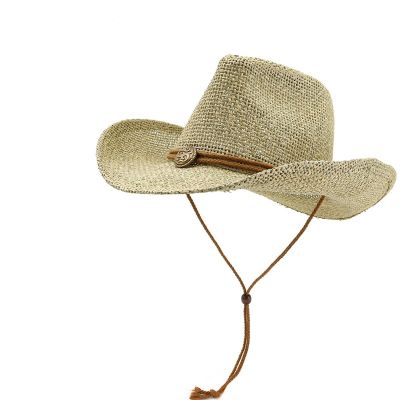 ฤดูร้อนผู้ชายผู้หญิงสีกากีกระดาษฟางหมวกคาวบอยขนาดใหญ่ Brim ปานามาสไตล์ชายหาดครีมกันแดดหมวกวันหยุดท่องเที่ยวหมวกม่านบังแดด Sunhat