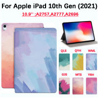 A2777 A2757 10.9นิ้วสำหรับ iPad 10th Gen (2021) A2696ฝาครอบป้องกันแท็บเล็ตแฟชั่นคุณภาพสูงภาพวาดศิลปะสีน้ำกันเหงื่อฝาครอบแท่นวางที่ทำจากหนังพับได้