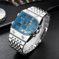 Oulm 9315 Silver Blue Golden Male Watch Three Time Zone Men Quartz Wristwatches Luxury Brand Full Steel Military Watches