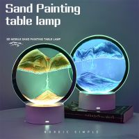 ┇❈♦ LED Moving Sand Art Night Light USB Sandscape Table Lamp 3D Deep Sea Sandscape Hourglass Light 7 Colors Bedside Lamp Home Decor