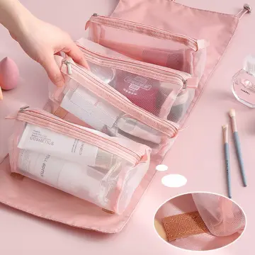 Foldable Detachable Makeup Pouches 4 In1 Portable Travel Cosmetic Bag  Transparent Mesh Toiletry Kits Makeup Brush Storage - AliExpress