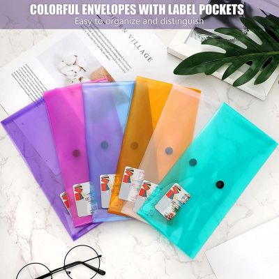 48Piece Plastic Envelopes with Label Stickers School Office Storage Supplies Document Bag for A6 Size Files