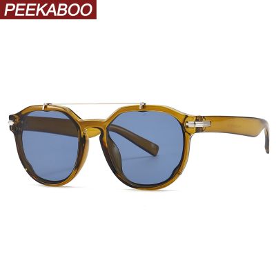 Peekaboo round sunglasses uv400 female pattern blue retro sun glasses for women unisex 2022 male accessories hot selling