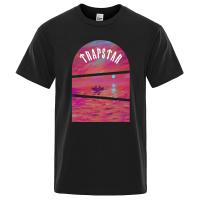 Trapstar London Men Tshirts Sea Sunset Oil Painting Breathable Cotton Gildan