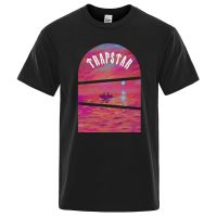 Trapstar London Men Tshirts Sea Sunset Oil Painting Breathable Cotton Gildan