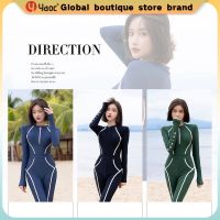 Yyaoc®Womens One-piece long-sleeved swimsuit sun-proof swimsuit Korean conservative zipper diving suit swimsuit womens one-piece quick-drying swimsuit sun-proof long-sleeved trousers surfing jellyfish one-piece swimsuit cx