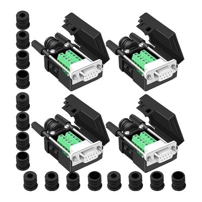 4PCS DB9 Female Breakout Connector,DB9 Solderless RS232 D-SUB Serial To 9-Pin Port Terminal Adapter Connector