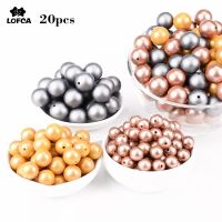 【YF】✲  LOFCA 20pcs Metallic Print Silicone Beads 19mm Food Grade 12mm Sliver Teether Teething Nursing