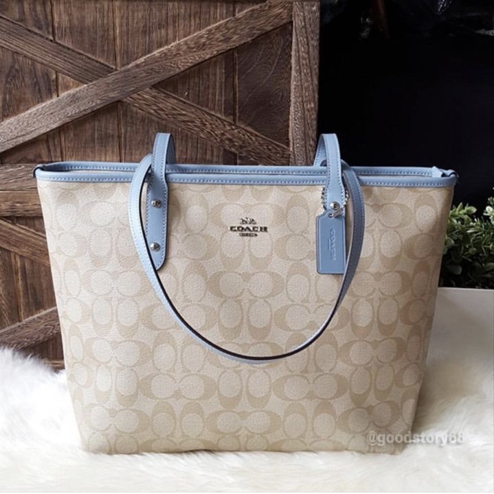 Coach Sky Blue Metallic Leather City Tote, Best Price and Reviews