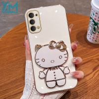 YiaMia เคสโทรศัพท์แฟชั่นสำหรับ OPPO Reno Reno2 Reno2 F Reno4 Reno 4 Pro 4G Reno 4 Pro 5G Reno5 5G Reno 5 Pro Reno6 4G Reno6 5G Reno 6 Pro Reno 6 Pro 5G ตัวชุบโลหะหรูหราเคสโทรศัพท์มีที่ยึดกระจกเงาโต๊ะเครื่องแป้งแมว KT แฟชั่น