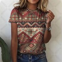 Ethnic Aztec Pattern T-shirts For Women Summer Casual Bohemian O-neck Short Sleeve Tops Girls Loose Streetwear Oversized Tees