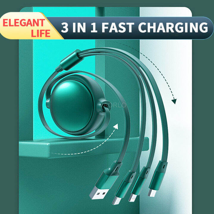 3 In 1 Retractable Charging Cable Type C/Android/iPhone USB Cables for