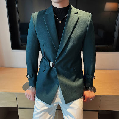 2022แฟชั่นด้านข้าง Buttoned Design Slim Fit เสื้อสูทผู้ชายงานแต่งงานสังคม Party Blazers Streetwear Club พรหมชุด Coats