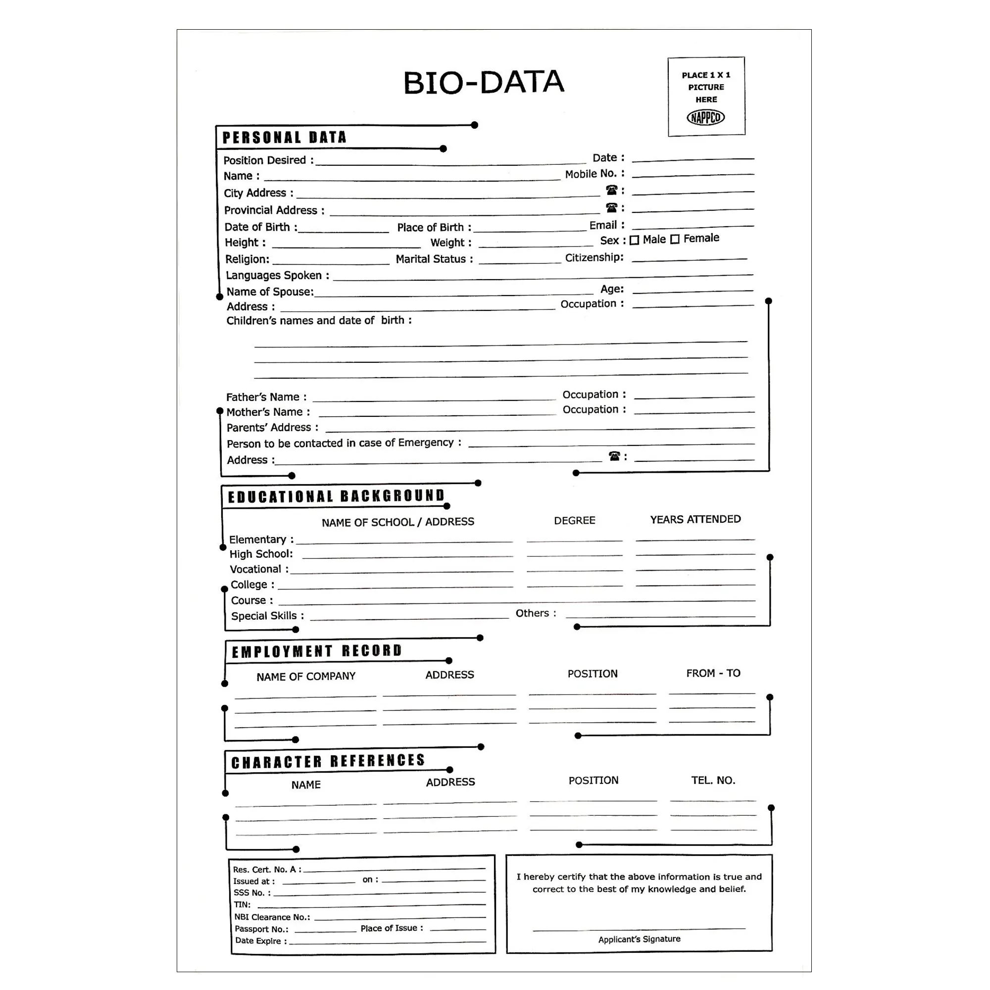 Biodata Form  x 13