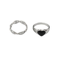 2 Pcsset Korea Ins Style Trend Black Heart Rings Women Personality Punk Ring Set Hip Hop Rock Jewelry