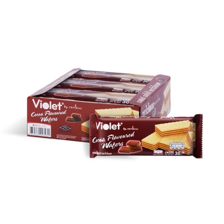 Violet Wafer Cocoa 30 g x 12.ไวโอเลต เวเฟอร์รสโกโก้ 30 กรัม แพ็ค 12 ซอง