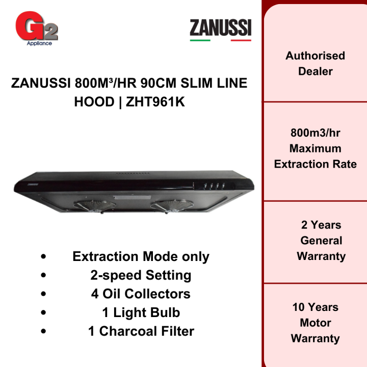 ZANUSSI [AUTHORISED DEALER] 800M³/HR 90CM SLIM LINE HOOD ZHT961K
