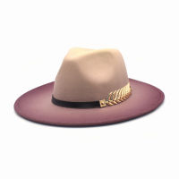 ใหม่ไล่โทนสีปีกกว้างขนสัตว์รู้สึกแจ๊ส Fedora หมวกใบ BuckleBritish สไตล์ Trilby พรรคอย่างเป็นทางการปานามาหมวกชุดหมวกฤดูหนาว