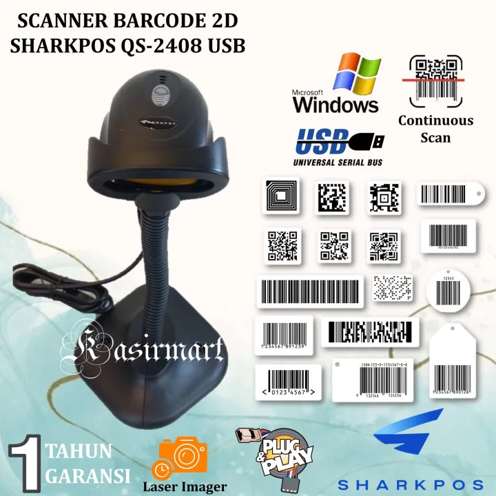 Sharkpos QS2408 Barcode Scanner 1D 2D USB Plus Stand QR Code 147