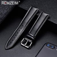 ┅∈❂ REMZEIM Calfskin Leather Watchband Soft Material Watch Band Wrist Strap 18mm 20mm 22mm 24mm With Silver Stainless Steel Buckle