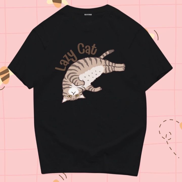 เสื้อยืด-สกรีนลาย-น้องแมวนอน-lazy-cat-พร้อมส่ง