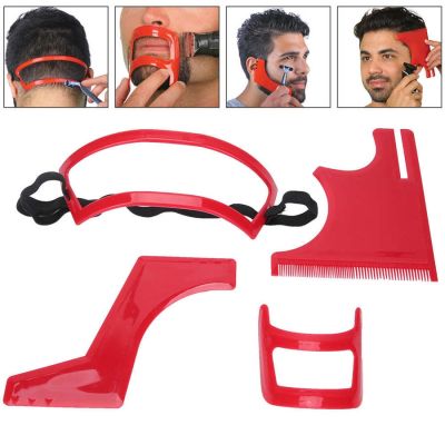 Beard Shaping Tool Kit Red Plastic Beard Styling Template Set Beard Shaving Comb Hairline Grooming Goatee Shaping Neckline Guide