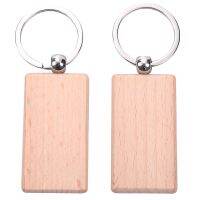 60Pcs Blank Rectangle Wooden Key Chain Diy Wood Keychains Key Tags Can Engrave Diy Gifts