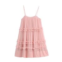 ZZOOI KPYTOMOA Women 2020 Sweet Fashion Ruffled Mesh Mini Dress Vintage Sleeveless Backless Spaghetti Strap Female Dresses Vestidos