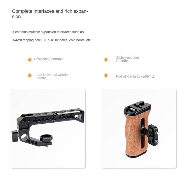 aluminum-alloy-camera-cage-stabilizer-with-wooden-handle-grip-for-sony-zv-e10-protector-cover-with-cold-shoe-mount