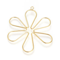 2pc Brass Big Pendants Nickel Free Real 18K Gold Plated Flower 55~59x49x1mm Hole: 2.5mm