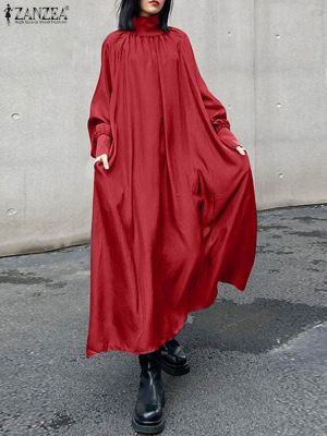 【CW】✇☒❂  Loose ZANZEA Fashion Sleeve A-line Robes 2023 Streetwear Turtleneck Dresses