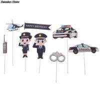 7Pcs Police Cake Toppers Policewoman Male Policeman Plane Handcuffs Call Machine Decoration Happy Birthday Party Kids Boy Girl