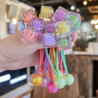 【CC】 2PCS Set Korean Colorful Smiling Face Bead Elastic Hair Band Children Kawaii Braided Ponytail Rubber Ties