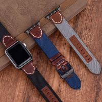 ۞△ Woven Nylon Genuine Leather Band For Apple Watch Band 44mm 49mm 38mm Wrist Bracelet ultra 8 Smart watch strap iwatch series 7654