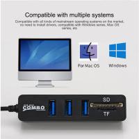 เพิ่มช่อง USB+การ์ดรีดเดอร์ อุปกรณ์เชื่อมต่อคอมพิวเตอร์ (สีดำ) USB 2.0 Hub Combo พร้อม Card Reader