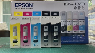 หมึกพรีเมี่ยม (Premium Ink) สำหรับเติม  Epson Printer 4สี +Black 1ขวด รวม 5 ขวดสำหรับเติม Epson L1210/L3210/L3250/L4260/L5290/L6270/L6290