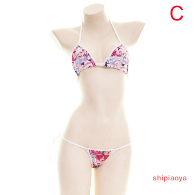 Shipiaoya เซ็ตบิกินีพิมพ์ลายญี่ปุ่นเสื้อชั้นในลูกไม้ชุดชั้นในจีสตริงเซ็กซี่ชุดว่ายน้ำ
