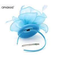 Faux Feather สุทธิเส้นด้ายหมวกสีทึบ Fascinator งานแต่งงาน Tea Party Headwear เครื่องประดับผมสำหรับหญิงและสตรี PT