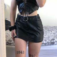 Women Sexy Retro Leather Y2K Mini Skirt Low Waist Short Half Skirt Bodycon with Belt Control Streetwear Straight Skirt Clubwear