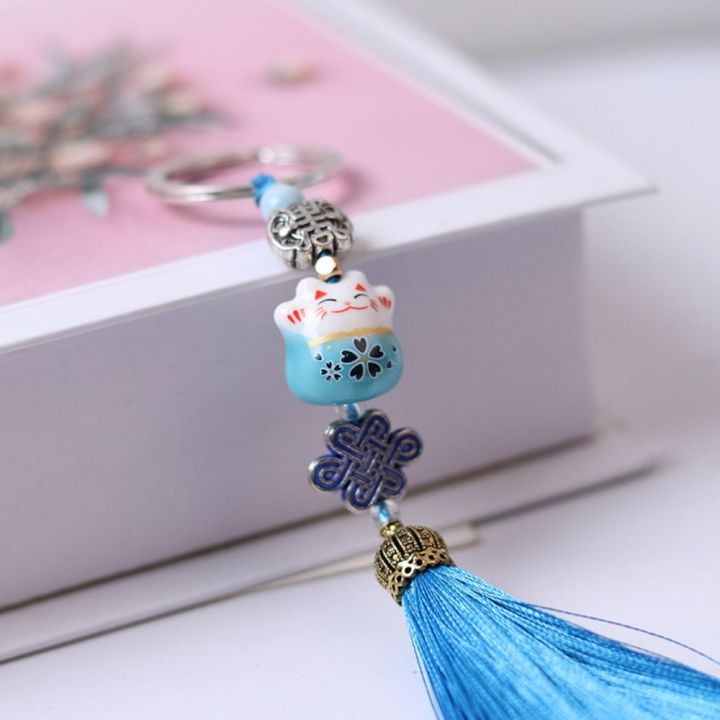 Bag Pendant Key Ring Holder Lucky Cat Keychain Key Chain Tassels