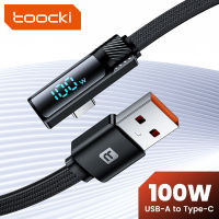 สาย6A 90องศา Toocki USB C ชาร์จเร็วชนิดข้อศอก P40สายเคเบิ้ล Type C สำหรับ Huawei Realme Samsung สายข้อมูลแสดงผลดิจิตอล S20