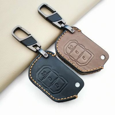 ✆ New Styles Crazy Horse Leather Car Key Cover Case for Jeep Wrangler JL 2018 2019 2020 2021 Gladiator JT 3 Button Protect Shell