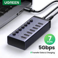 UGREEN USB C Hub 5G Bps 7พอร์ตแยก USB3.0ที่มีแต่ละปิดเปิดสวิทช์ไฟ LED แสดงสถานะสำหรับแล็ปท็อปพีซี Pro อากาศ