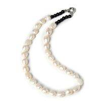 8*14 MM Shell pearl Necklace with Pure white Geometric shape and the Deep black unique Circular bead Produced