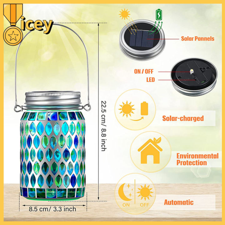 โคมไฟตารางแสงอาทิตย์โคมไฟพลังงานแสงอาทิตย์โมเสคสีเท่ๆแก้วโมเสกทางเดินไฟแต่งสวนกลางแจ้งไฟระย้า