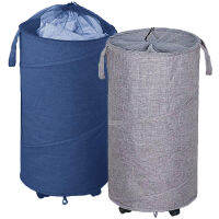 THLT1B 2 Pack Collapsible Laundry Basket with Wheels, Handles and Mesh Tops - Smart Design, Large, Oxford Fabrics