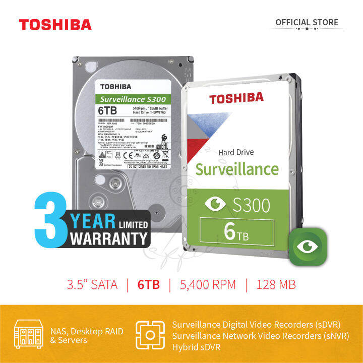 TOSHIBA S300 6TB Surveillance Internal HDD Hard Disk Drive 24/7 Reliability 3.5" Inch 7200 RPM