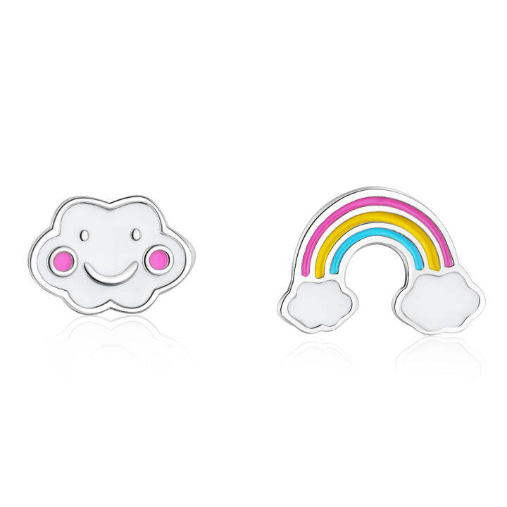 real-pure-925-sterling-silver-stud-earring-for-women-cute-korean-and-japanese-ear-pierced-could-rainbow-earrings-kids-girl