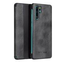 Fierre Shann แนวนอนพื้นผิวหนัง Crazy Horse เคสหนัง PU แบบฝาพับสำหรับ Huawei P30 Pro,มีหน้าต่างสมาร์ทวิว &amp; ฟังก์ชั่นตื่นนอน (สีเทา)